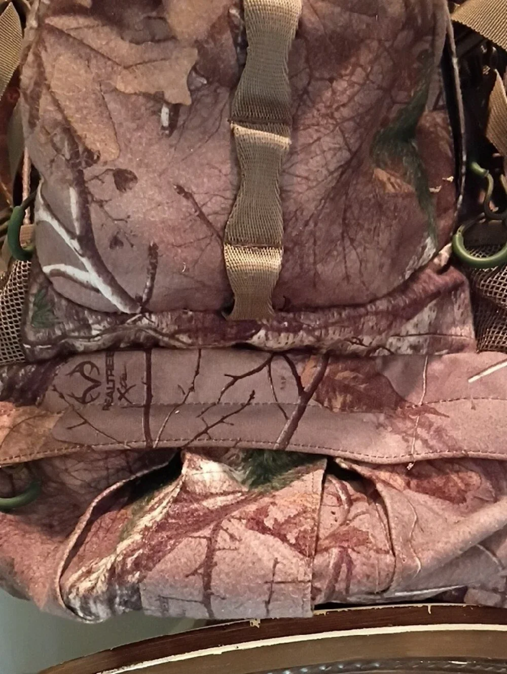 Realtree Men's Camo Backpack in Brown and Green with Orange Logo
